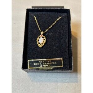 Vintage Van Doran Genuine Opal Ruby and Saphire Pendant Necklace